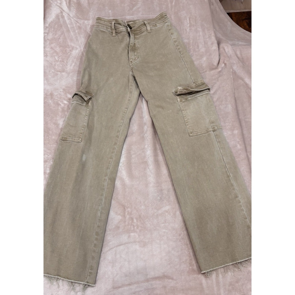 OAT New York Women's Size 2/26 Beige Wide Leg Cargo Pants Cotton Frayed Hem